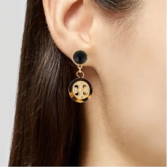 Tory Burch Black and Gold Tortoise Earrings NWT - Picture 5 of 10